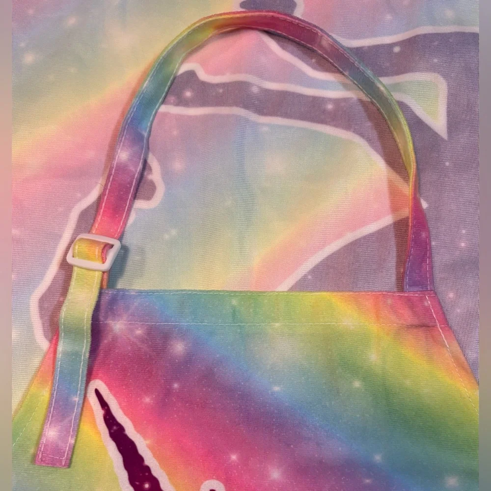 Girl’s Rainbow Unicorn Chef Apron and Hat Set, Kids Size 10